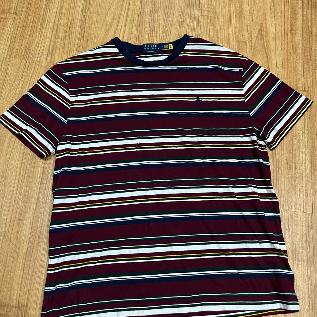 Polo By Ralph Lauren Men's Striped Maroon T-Shirt
